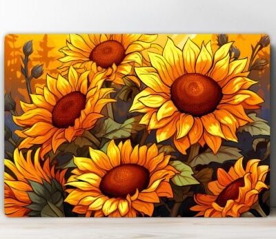Cutting board with sunflowers