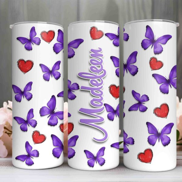 purple butterflies and hearts tumbler