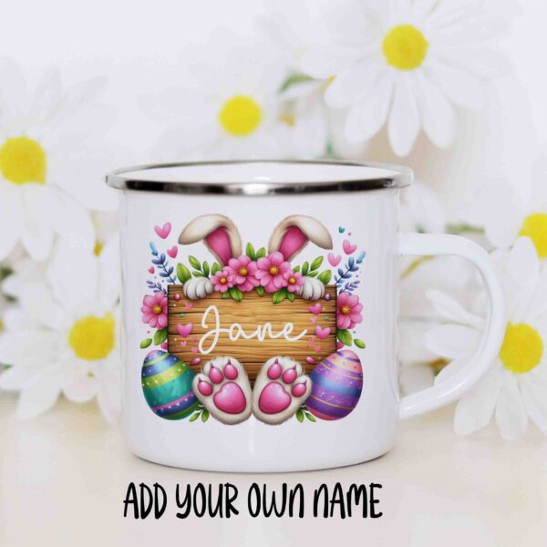 Easter bunny and name enamel mug