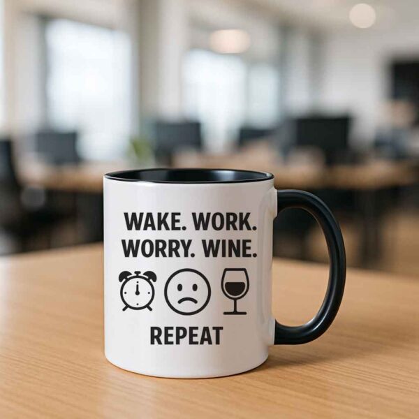 Wake Work Worry Wine. Repeat mug