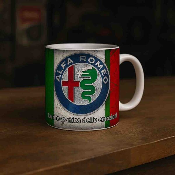 Alpha Romeo oil stain coffee mug
