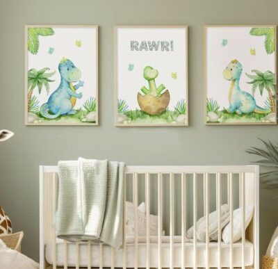 Dinosaur Nursery Prints Watercolor Theme