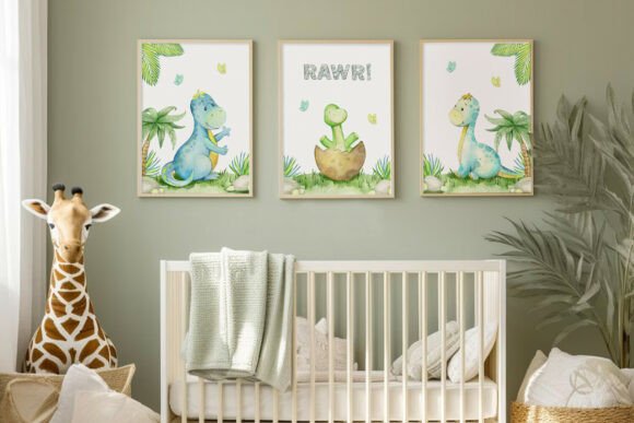 Dinosaur Nursery Prints Watercolor Theme