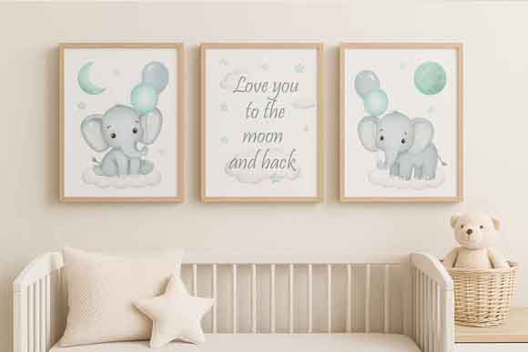 Elephant Nursery Prints – Mint Theme