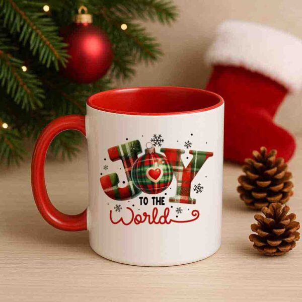Christmas Mug – Joy to the World Plaid Design
