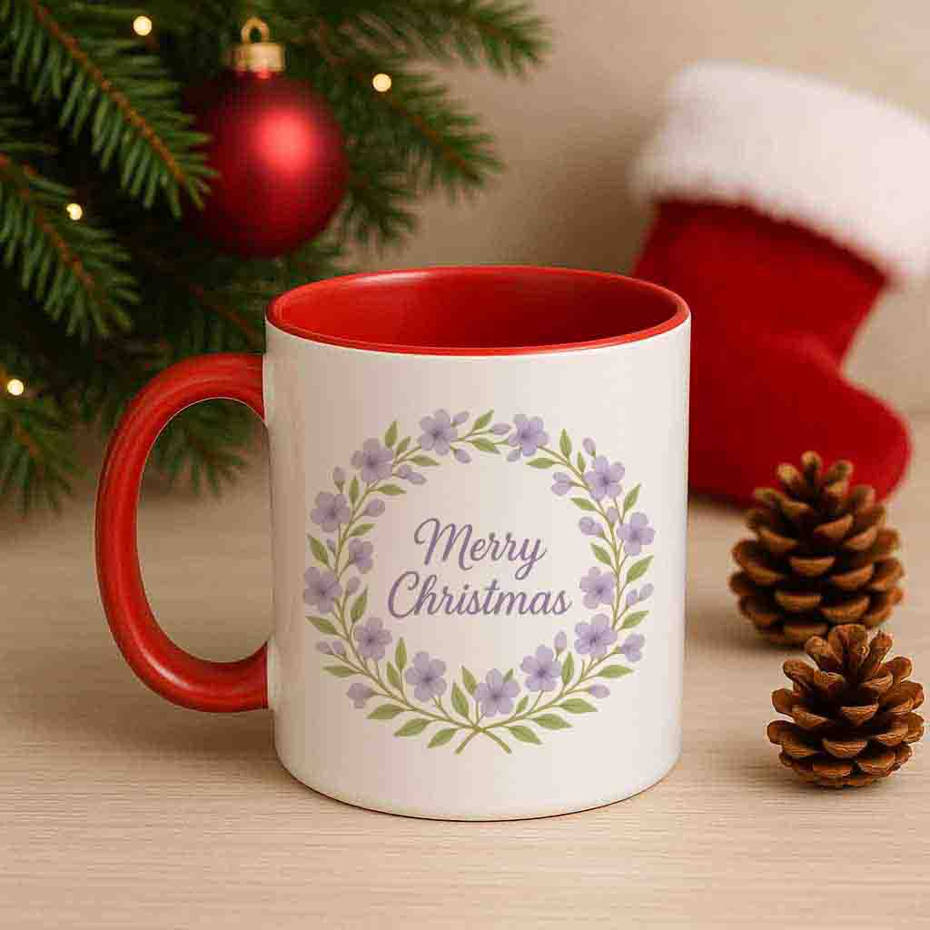 Christmas mug Lavender floral wreath