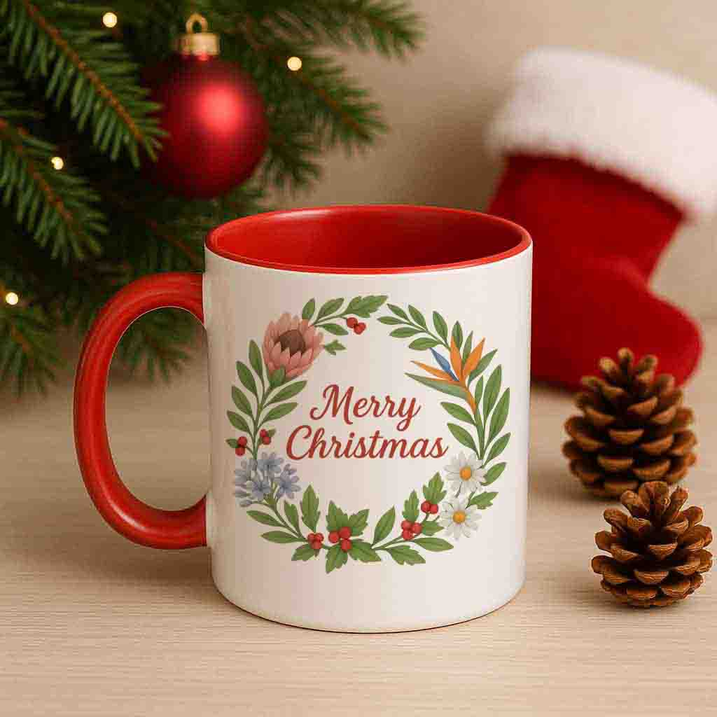 Christmas mug mixed floral wreath