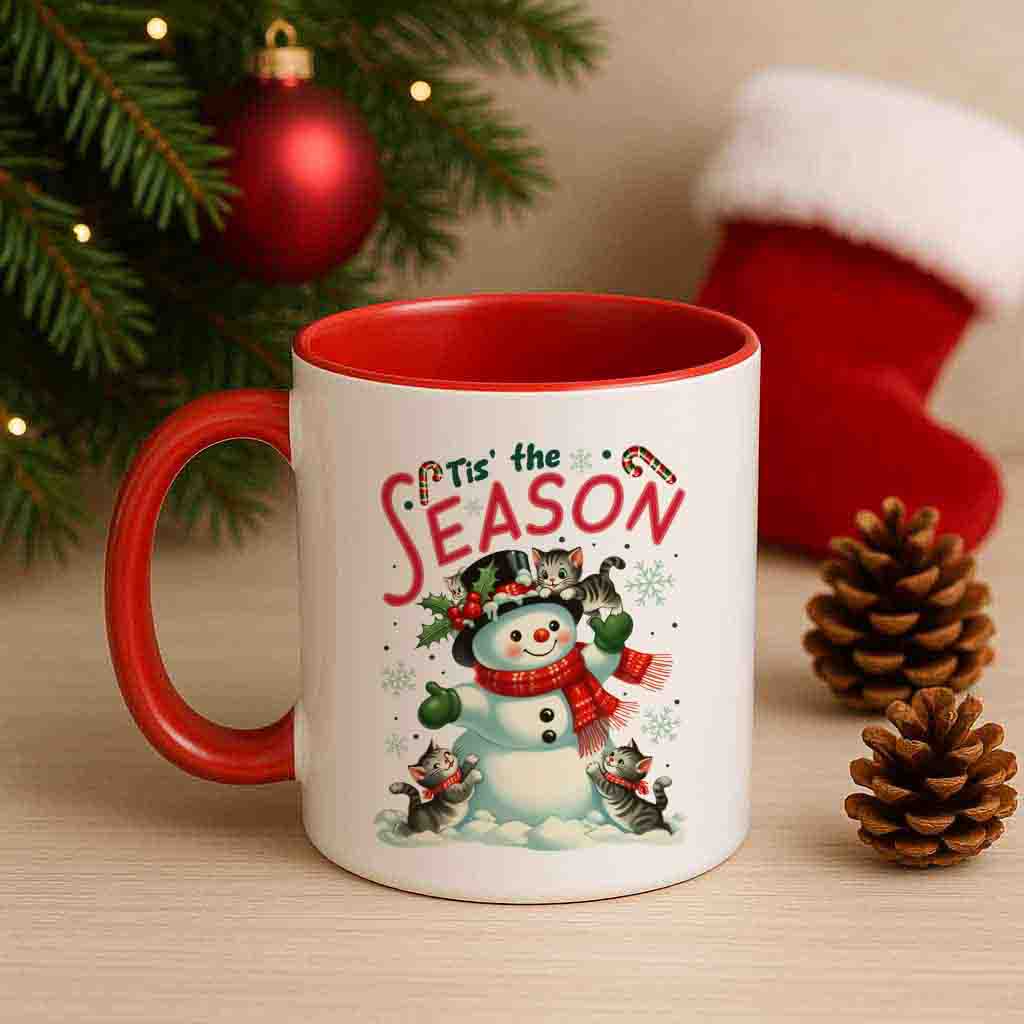 Christmas Mug – Tis the Season Snowman & Cats