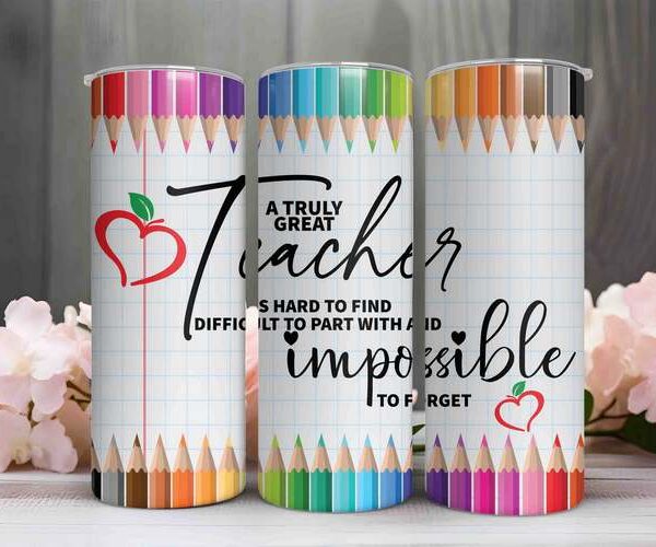 Teacher Tumbler – Rainbow Pencil
