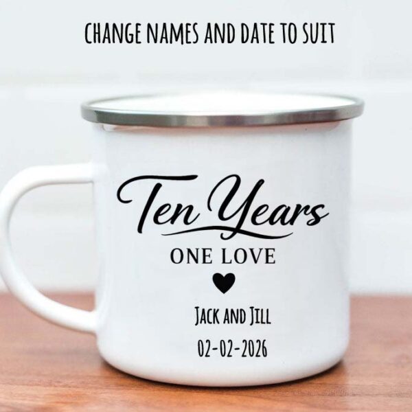 10 Year Anniversary Enamel Mug – One Love