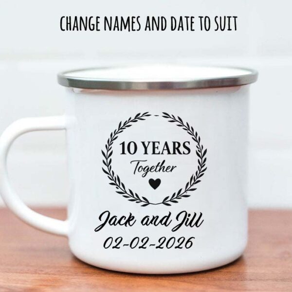 10 Year Anniversary Enamel Mug – 10 Years Together