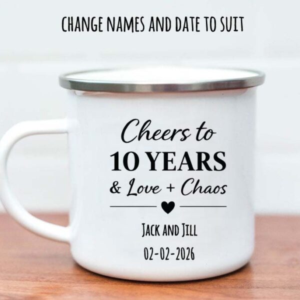 10 Year Anniversary Enamel Mug – Love & Chaos