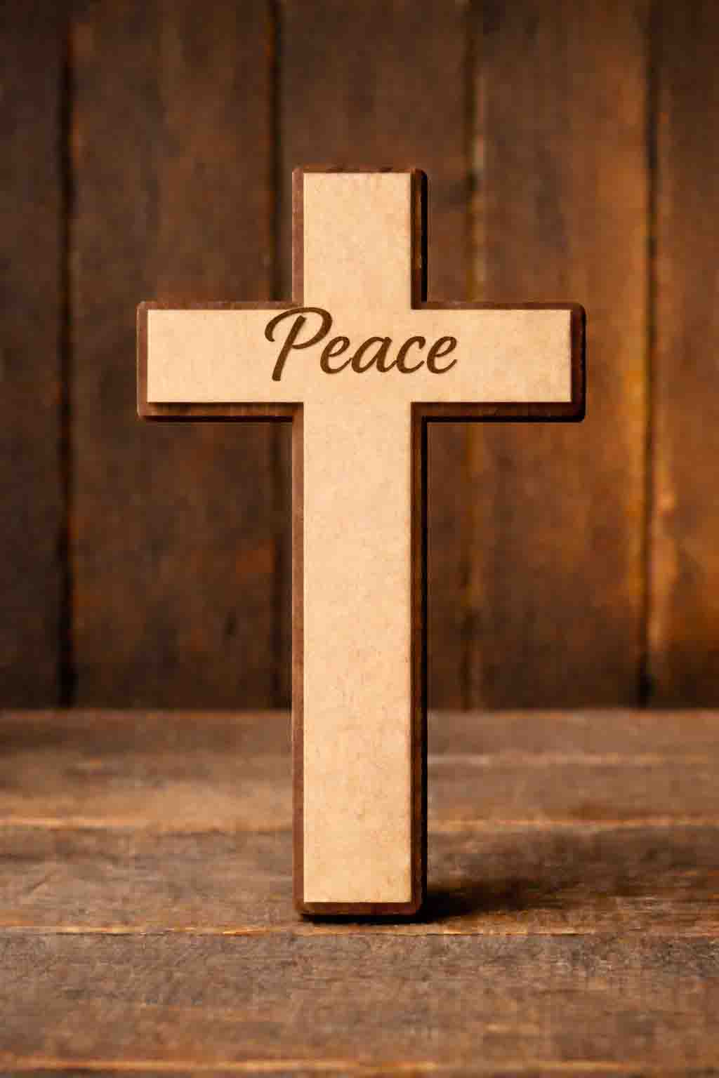Wooden Cross Peace 3mm