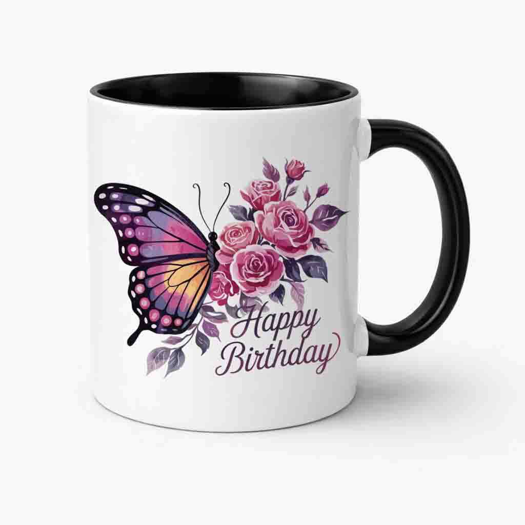 Happy Birthday Butterfly and Roses Mug