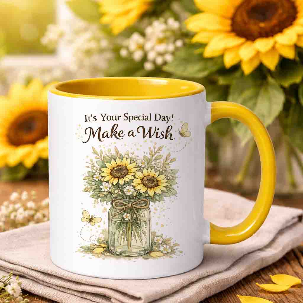 Sunflower Make a Wish Birthday Mug