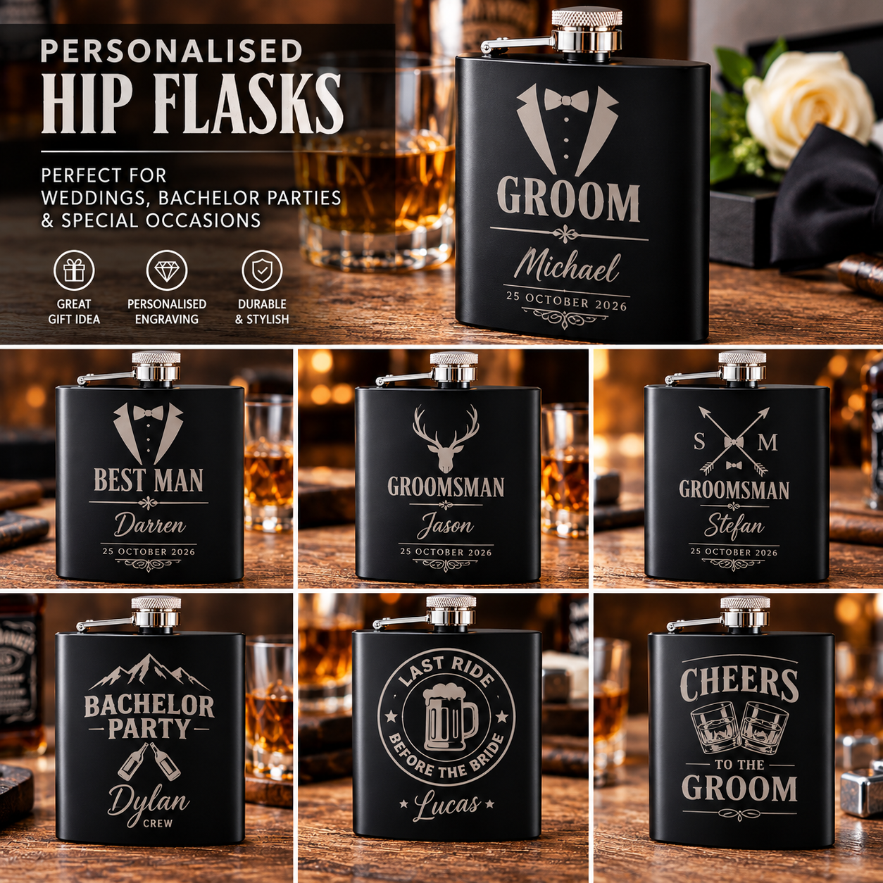 Personalised Laser Engraved Hip Flasks
