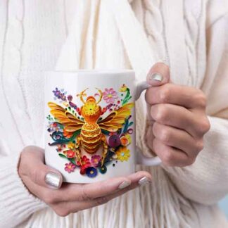 3D Bee and flowers coffee mug