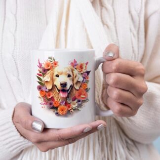 3D Dog and flowers coffee mug 1