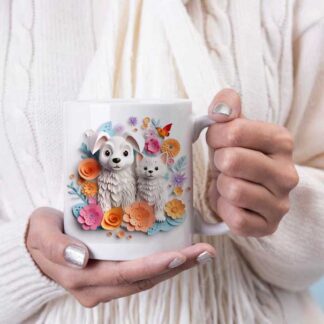 3D Dog and flowers coffee mug 10