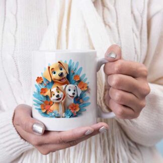 3D Dog and flowers coffee mug 11